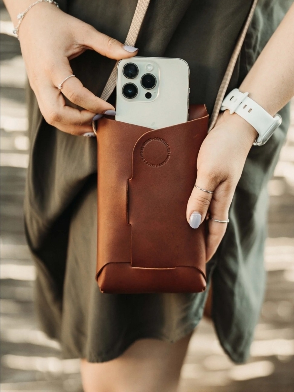 Minimal Leather Phone Pouch in Rich Brown